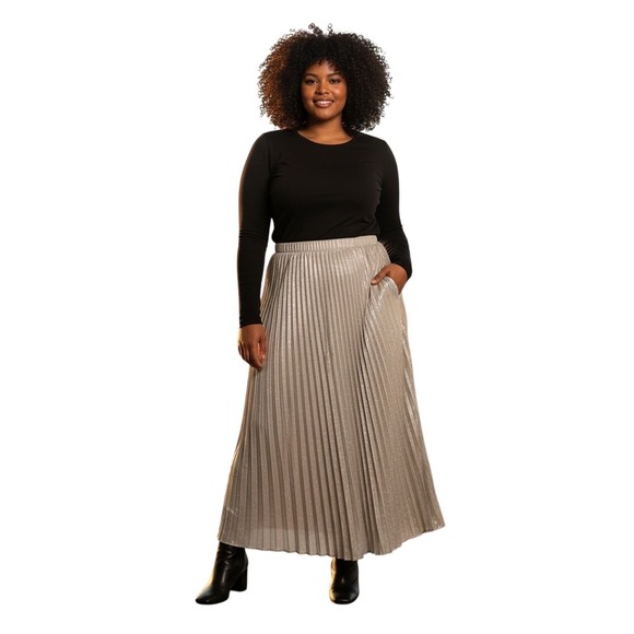 Dkny Dresses & Skirts - DKNY MSRP $99 - Metallic Pleated Maxi Skirt Champagne Gold Side Pockets XS
